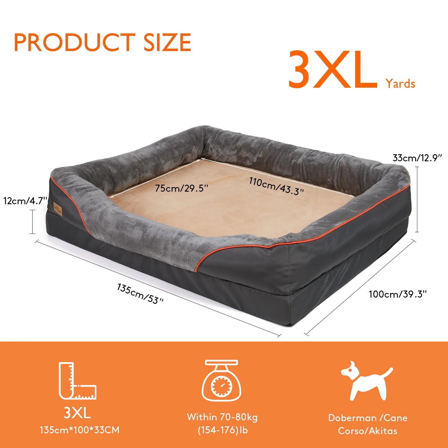 Large Dog Bed Soft Comfortable Anti Allergy Warm Fleece Removable Washable Cover Waterproof Pet Bed