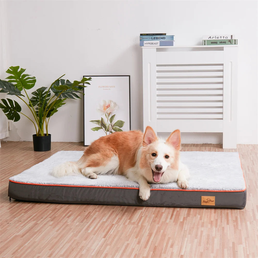 Premium Large Orthopedic Memory Foam Dog Bed Orange Trim