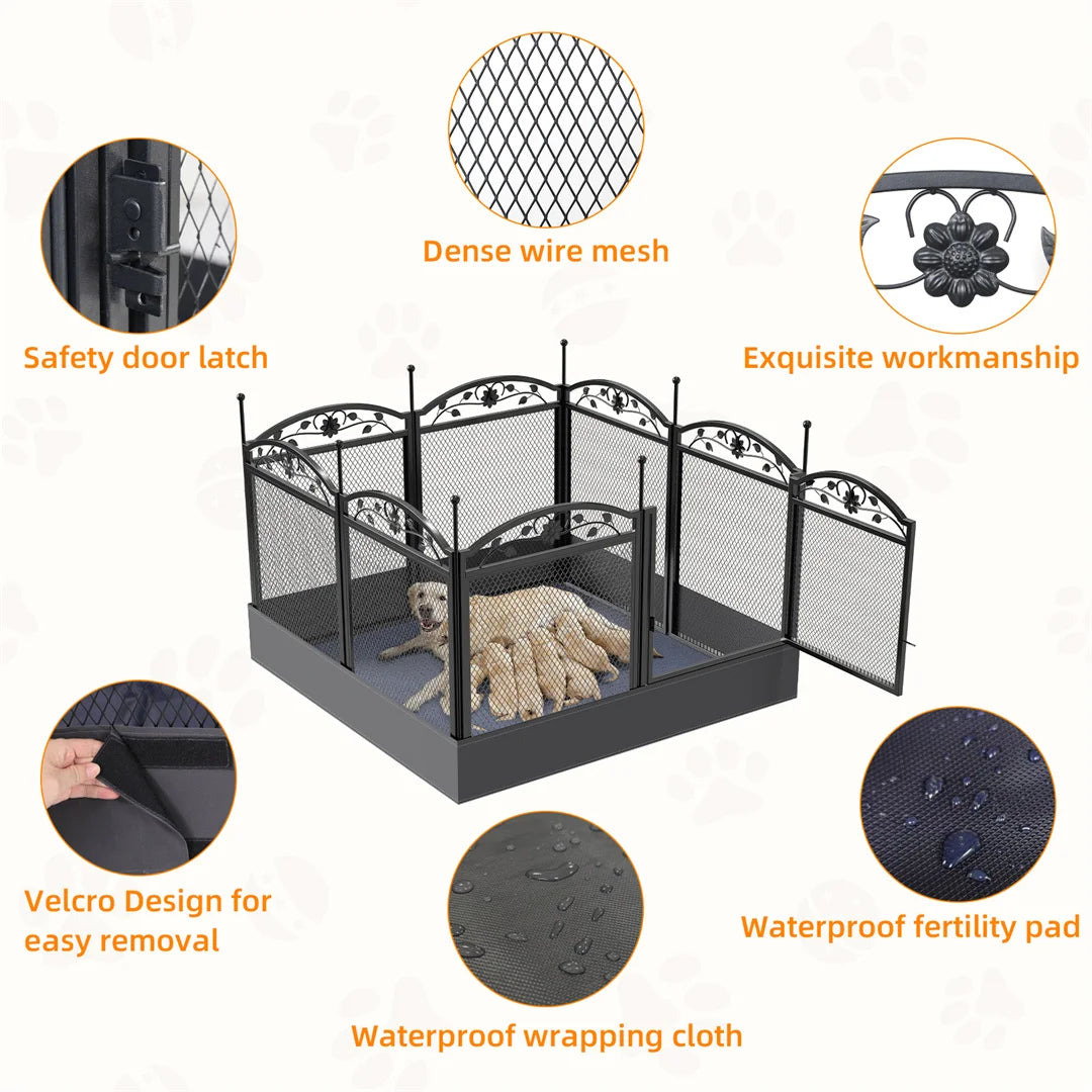 8 Panels DIY Heavy Duty Dog Playpen Outdoor Indoor Metal Fence with Waterproof Fertility Pad for Whelping and Training