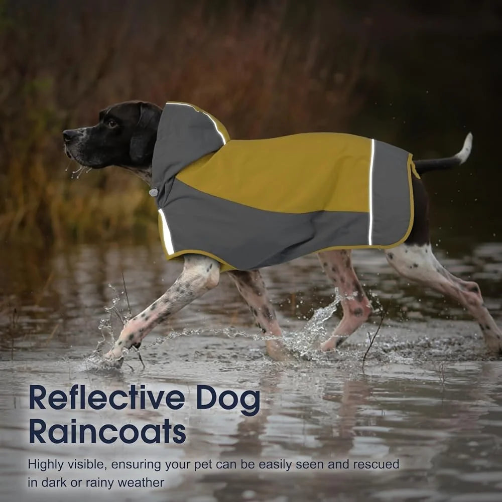 Waterproof Dog Raincoat Windproof Pet Rain Jacket with Reflective Strips Adjustable Fit Quick Dry Hooded Rain Poncho for Outdoor Use