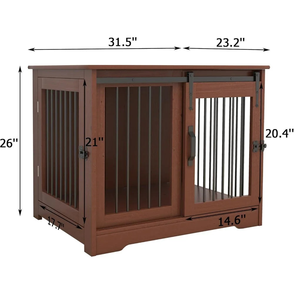 Solid Wood Farmhouse Style Dog Crate With Dual Door Access For Medium Dogs Indoor Kennel