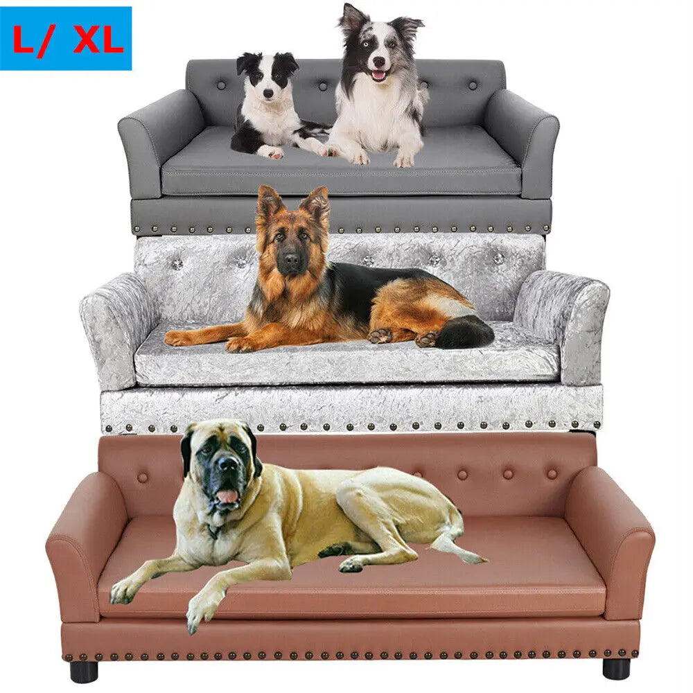 Heavy Duty Pet Sofa Large Raised Dog Bed Cushioned Couch Lounge Bed With Removable Cover For Cats And Puppies