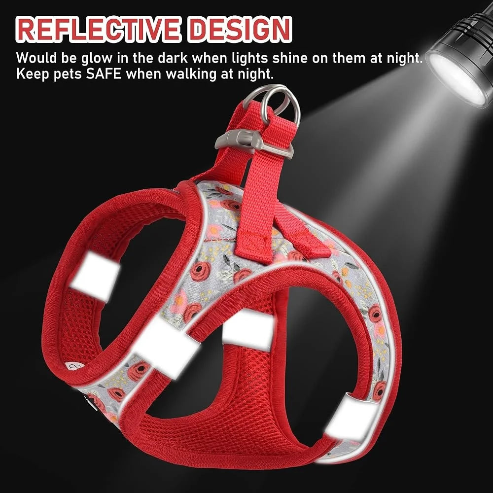 Adjustable Small Dog Harness Collar Leash Set No Pull Soft Mesh Reflective Vest with ID Tag