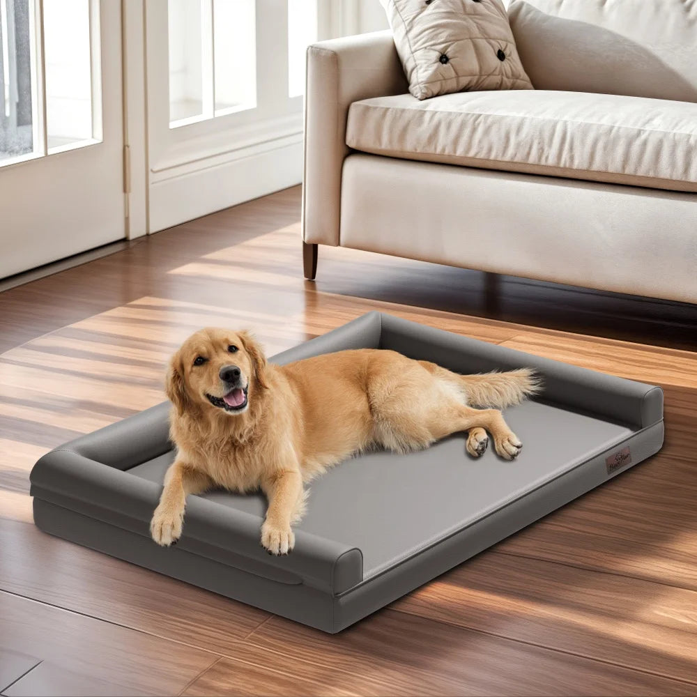 M XXL Orthopedic Dog Bed Bolster Microfiber Leather Sofa Style Waterproof Calming Bed With Removable Cover Easy Clean
