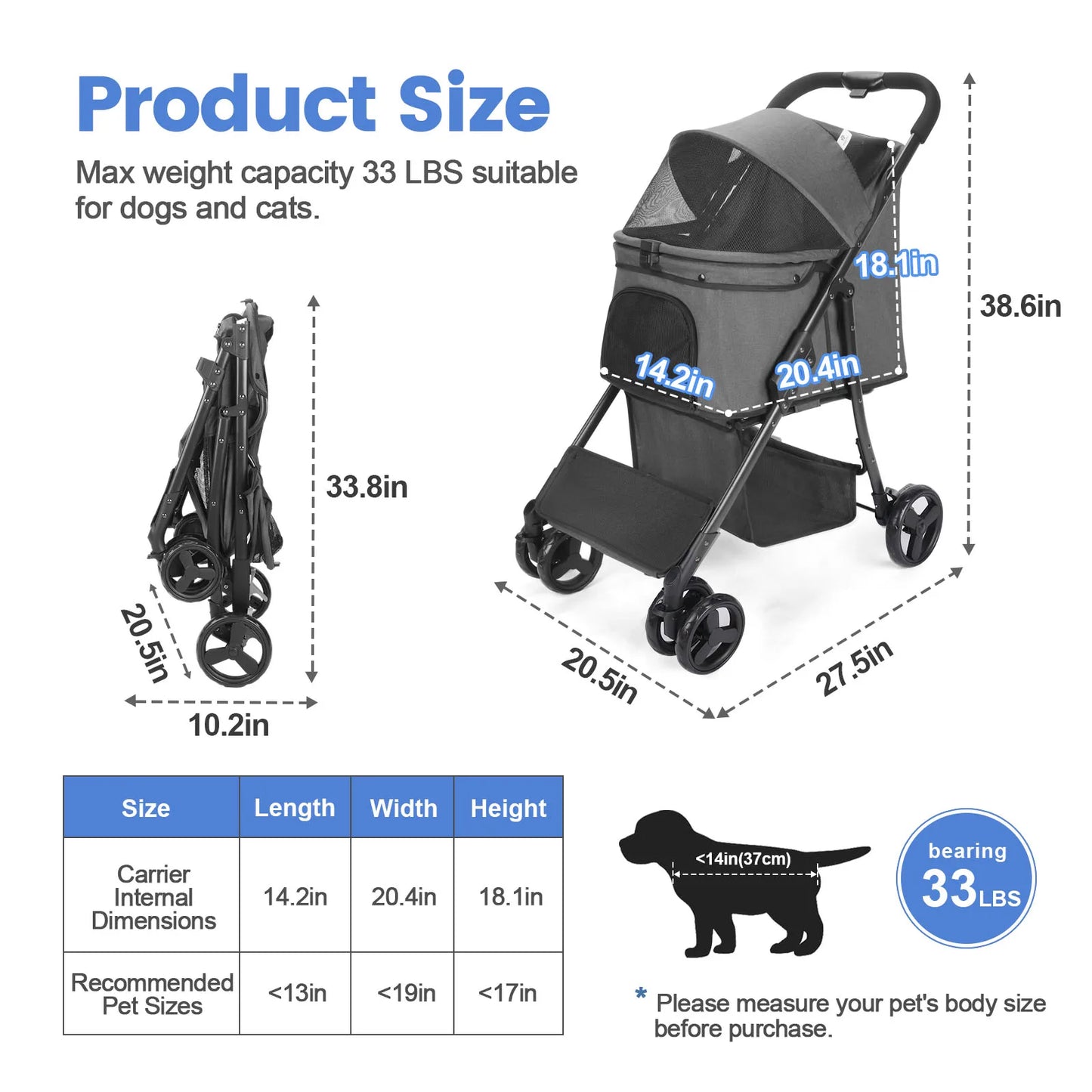 Top Brand Wedyvko Pet Stroller Wheels Dog Stroller 360 Rotate with Brakes Basket for Small to Medium Sized Dog