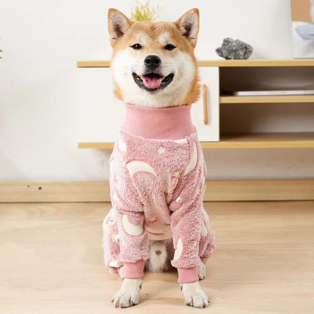 Soft Dog Pajamas 4 Legged Warm Fleece Onesie Pet Jumpsuit