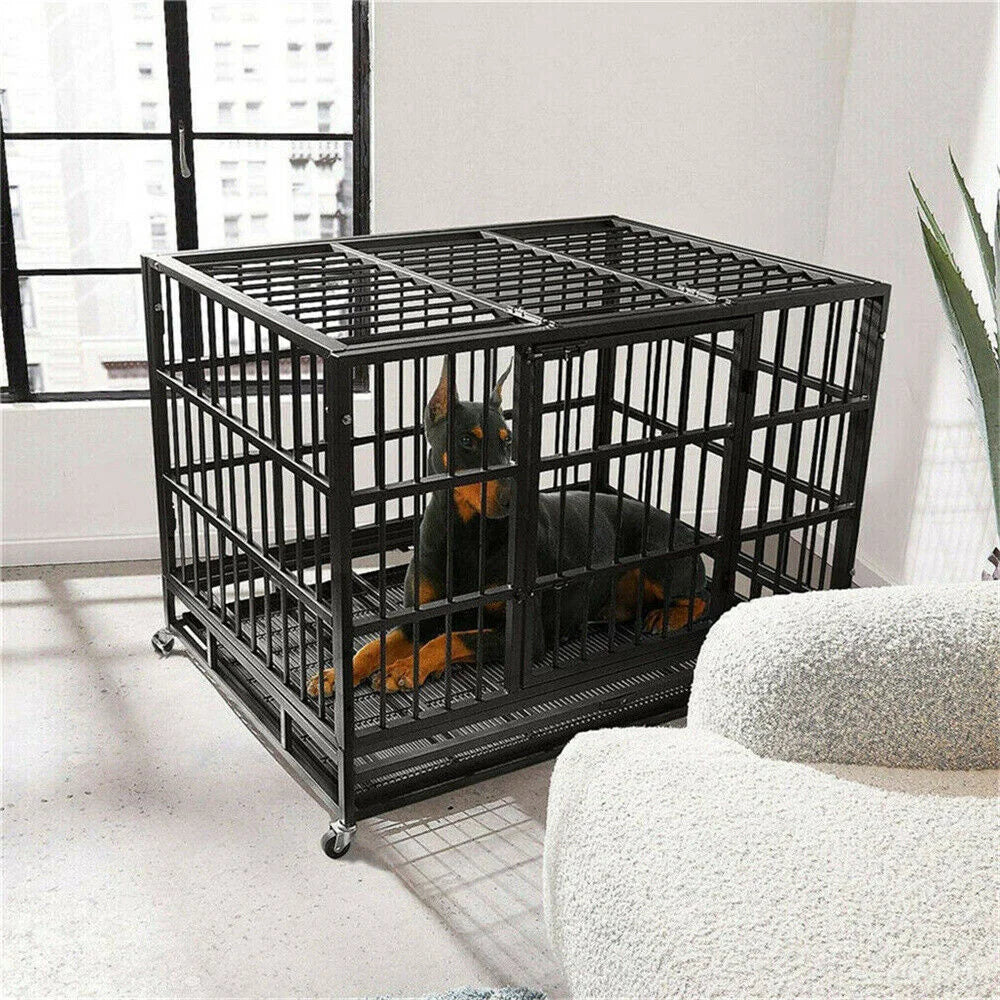 XXL Heavy Duty Dog Crate Square Tube Metal Kennel Playpen