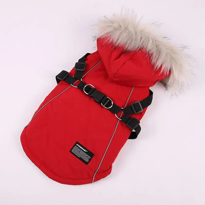 Winter Dog Jacket With Harness Warm Waterproof Hooded Coat