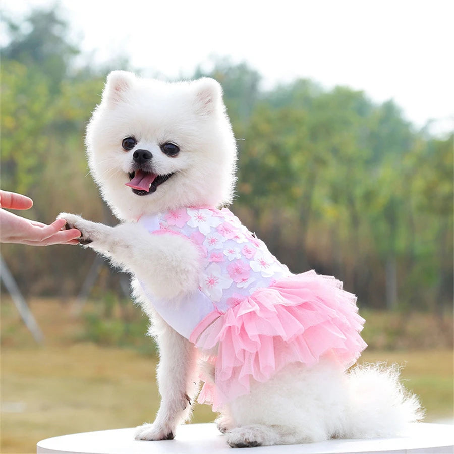 Floral Dog Dress For Small Breeds Woven Polyester Pullover