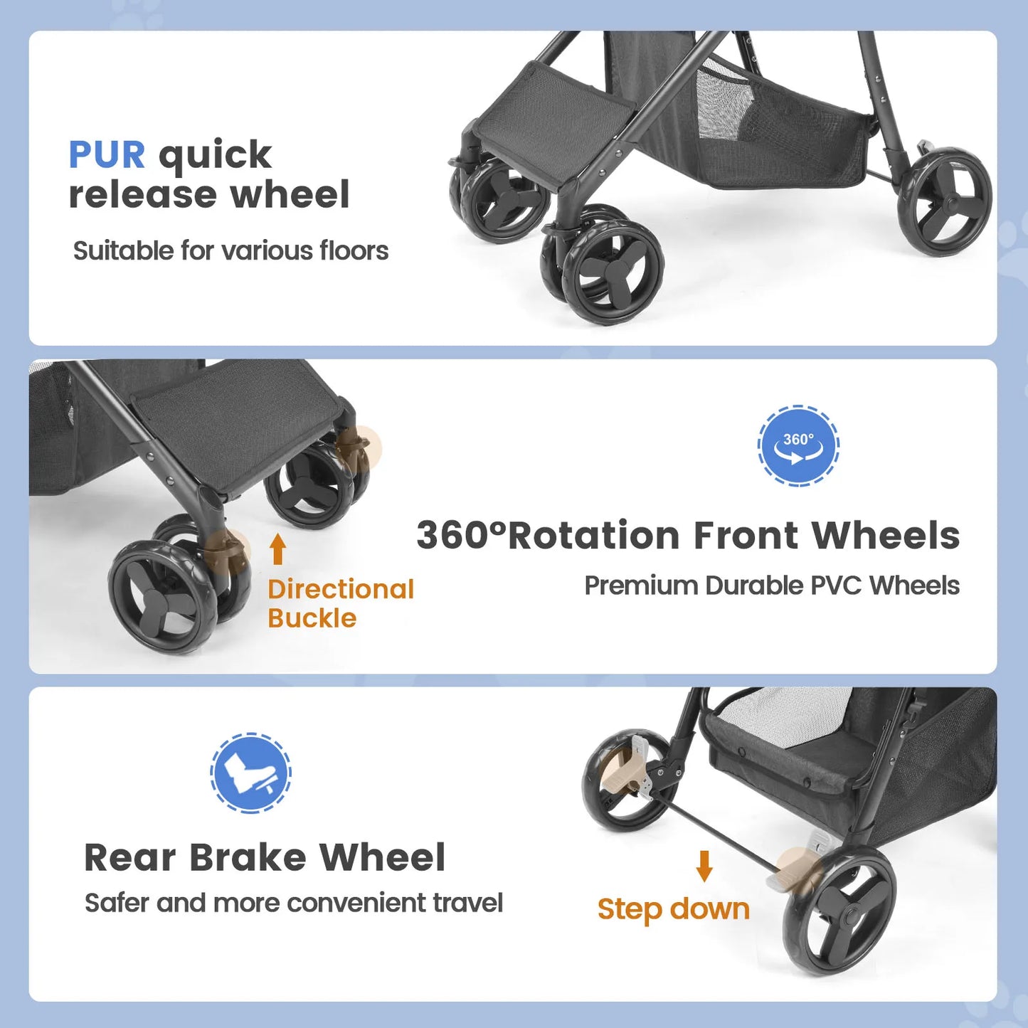 Top Brand Wedyvko Pet Stroller Wheels Dog Stroller 360 Rotate with Brakes Basket for Small to Medium Sized Dog