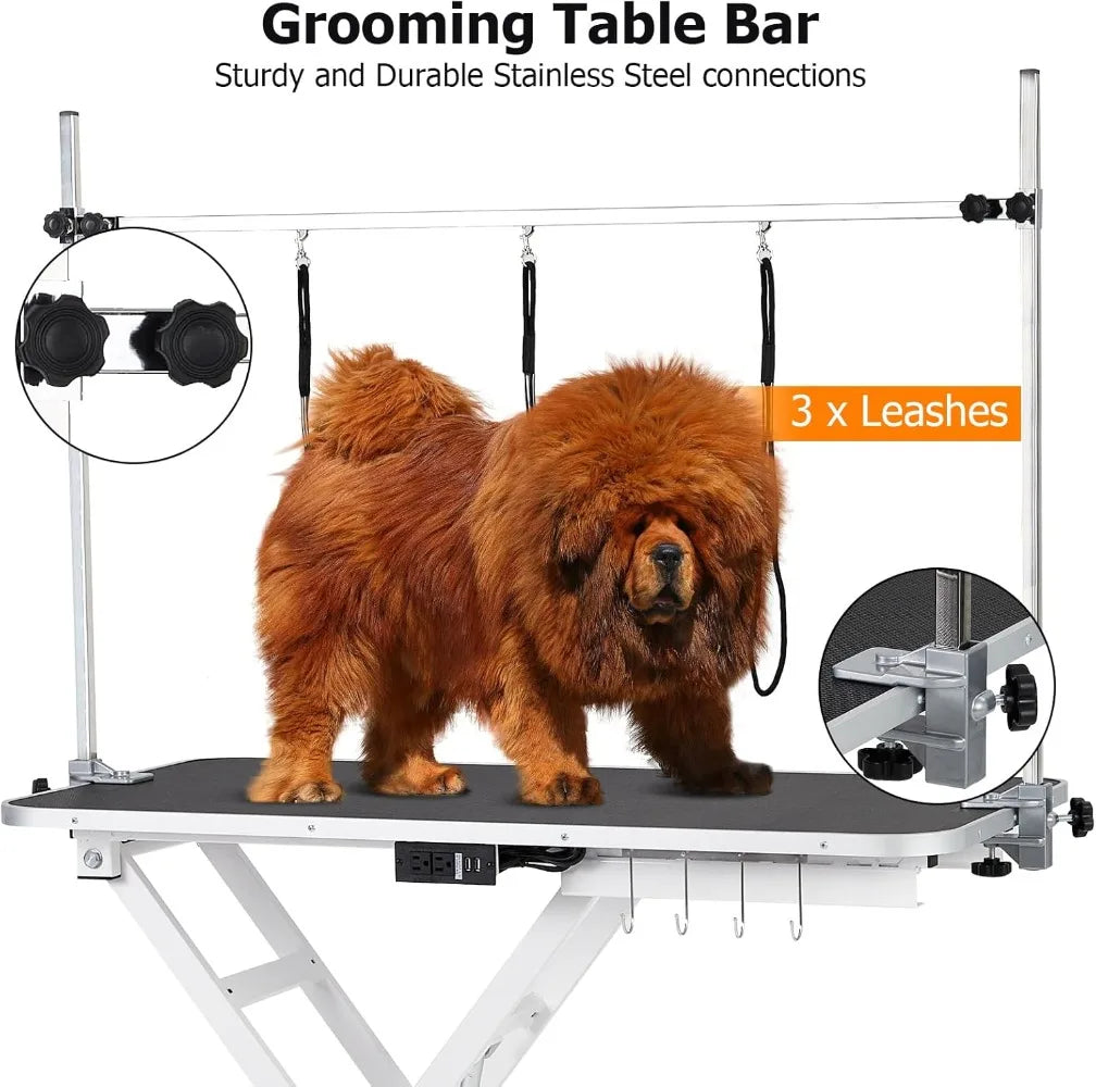50 Inch Electric Pet Grooming Table With 9 To 40 Inch Height Adjustable X Type Lift For Large Dogs