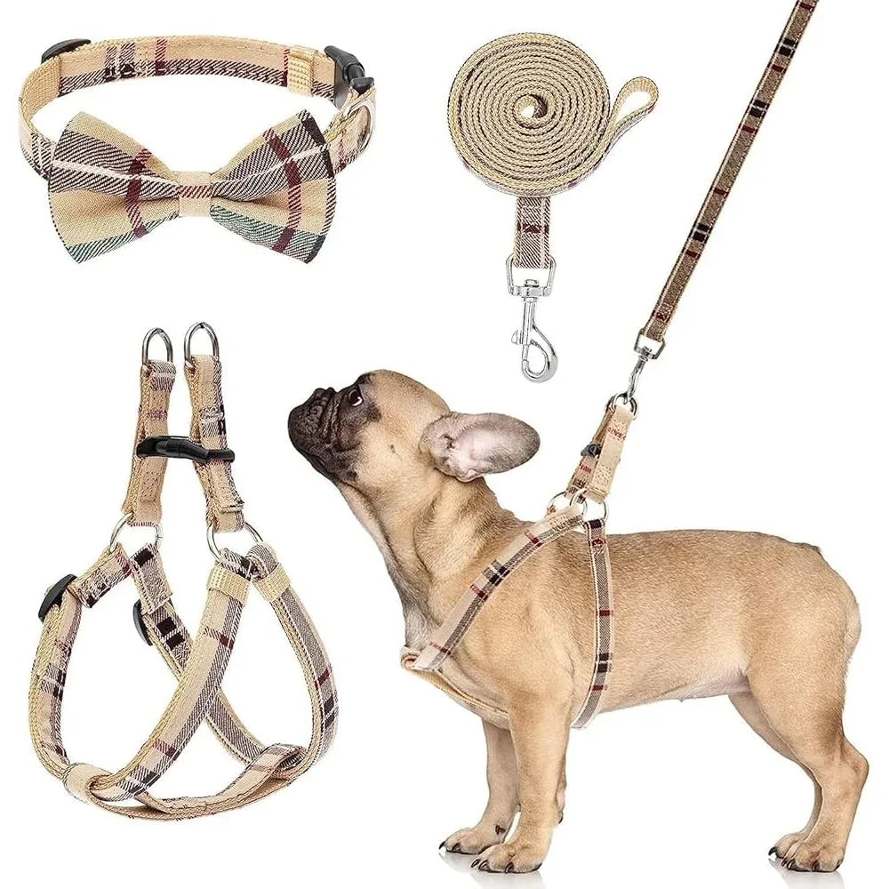 Adjustable No Pull Dog Harness And Leash Set Escape Proof Plaid Design For Small Medium Dogs Training Outdoor Use