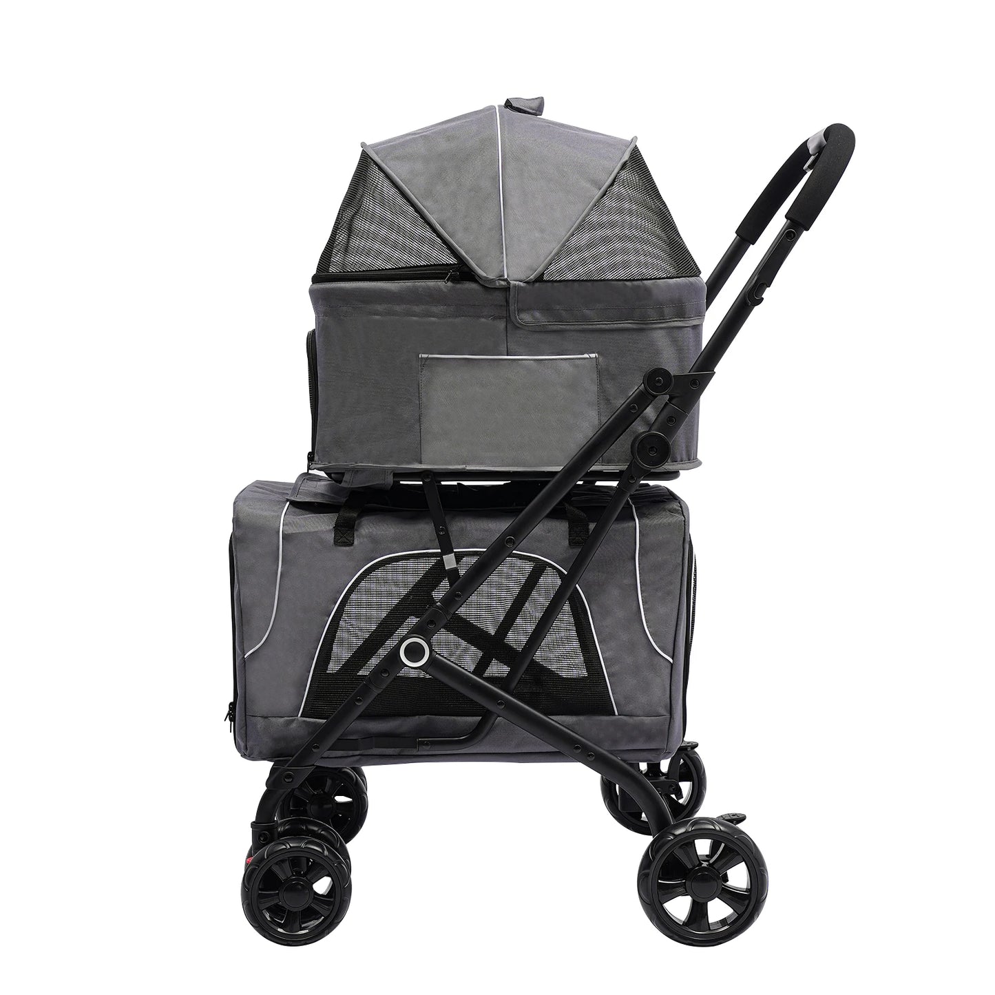 Foldable Pet Stroller For Dogs And Cats Double Carrier Travel Stroller With Storage Basket For Travel And Camping