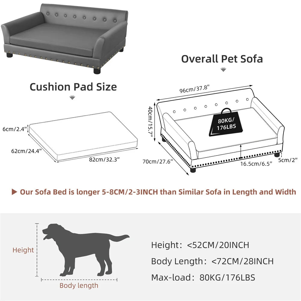 Heavy Duty Pet Sofa Large Raised Dog Bed Cushioned Couch Lounge Bed With Removable Cover For Cats And Puppies