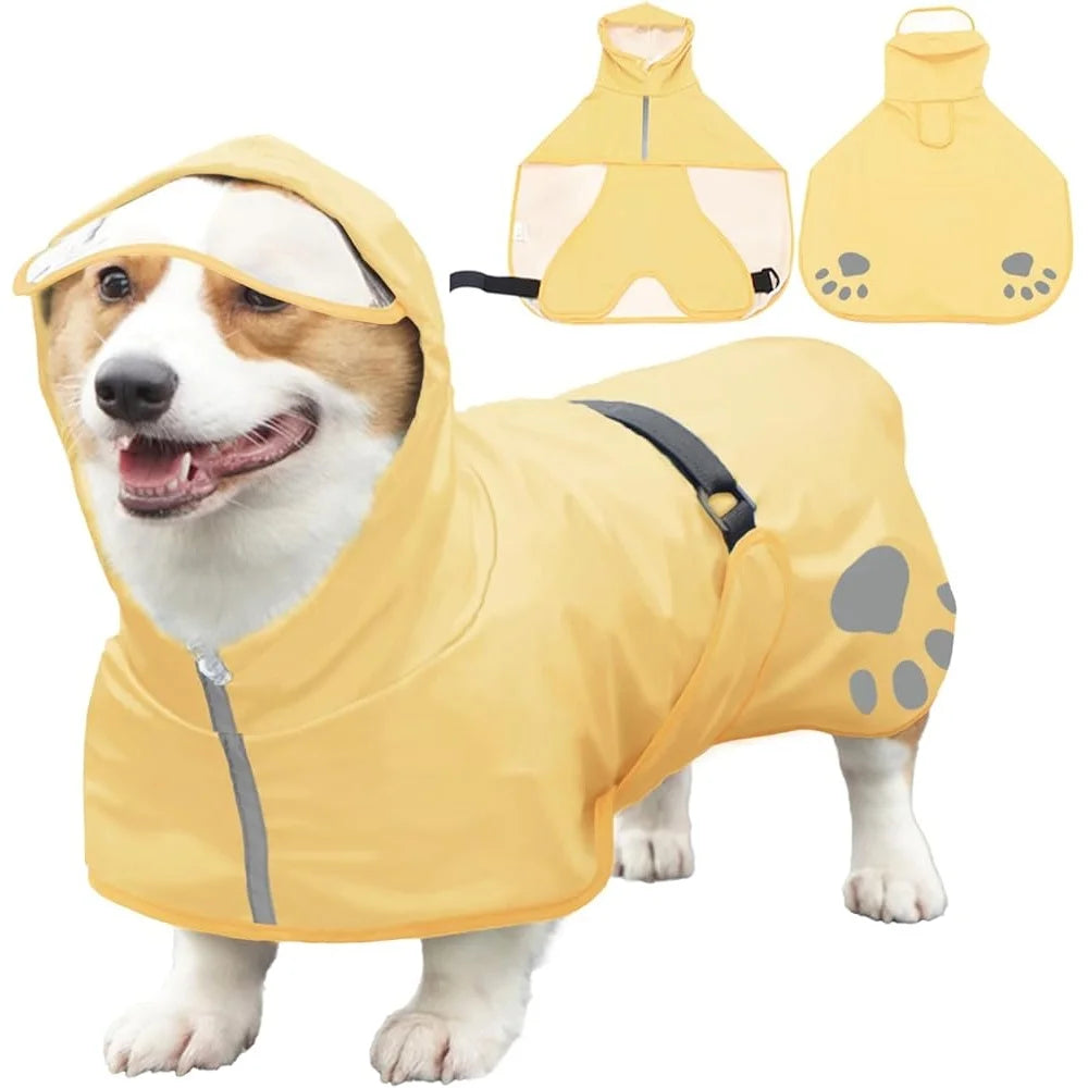Hooded Reflective Dog Raincoat Waterproof Pet Jacket With Adjustable Belly Strap Leash Hole For Outdoor Activities