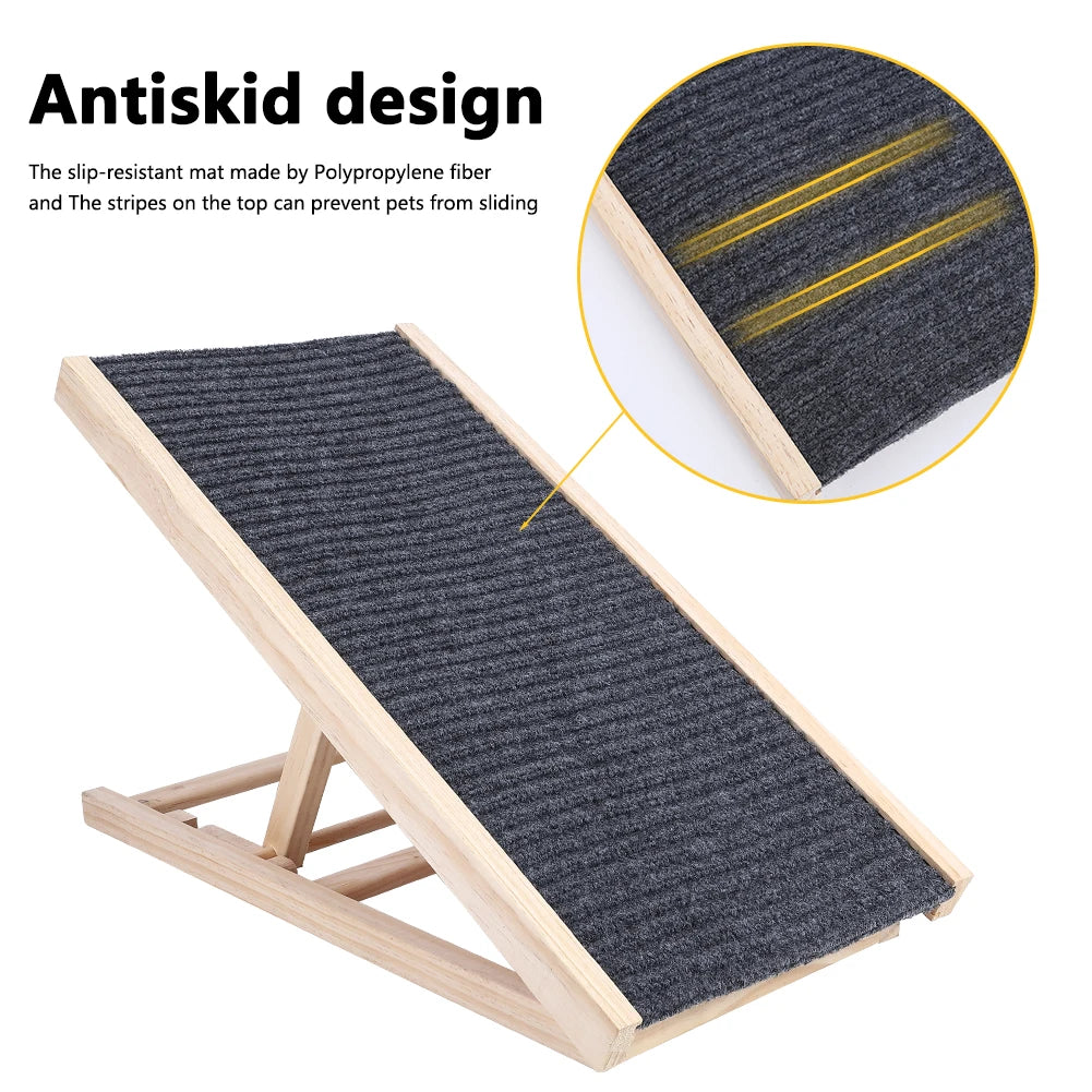 Natural Pine Dog Ramp Ladder Folding Anti Skid 2 Height