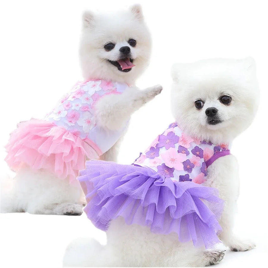 Floral Dog Dress For Small Breeds Woven Polyester Pullover