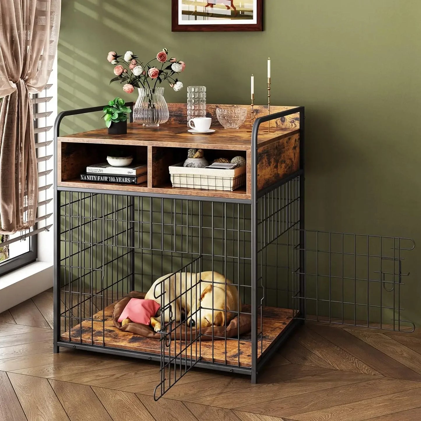 Large Wooden Dog Kennel Table With Drawers And Storage