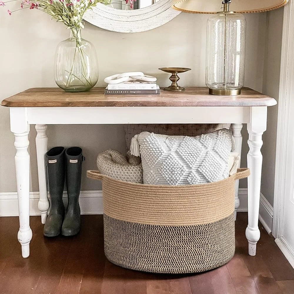 Extra Large Wicker Storage Basket 83L Round Jute Laundry Basket Woven Blanket Organizer Large Capacity Baskets with Handles