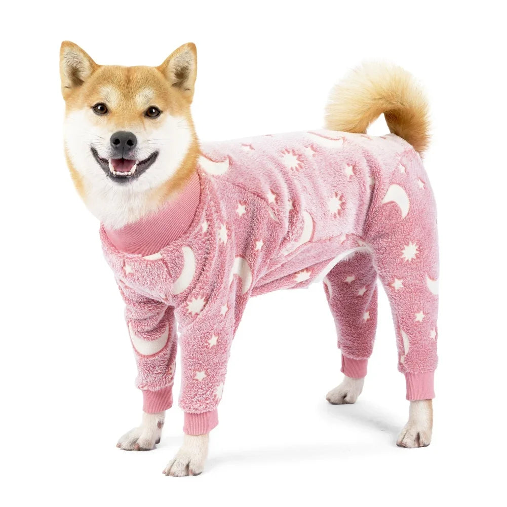 Soft Dog Pajamas 4 Legged Warm Fleece Onesie Pet Jumpsuit