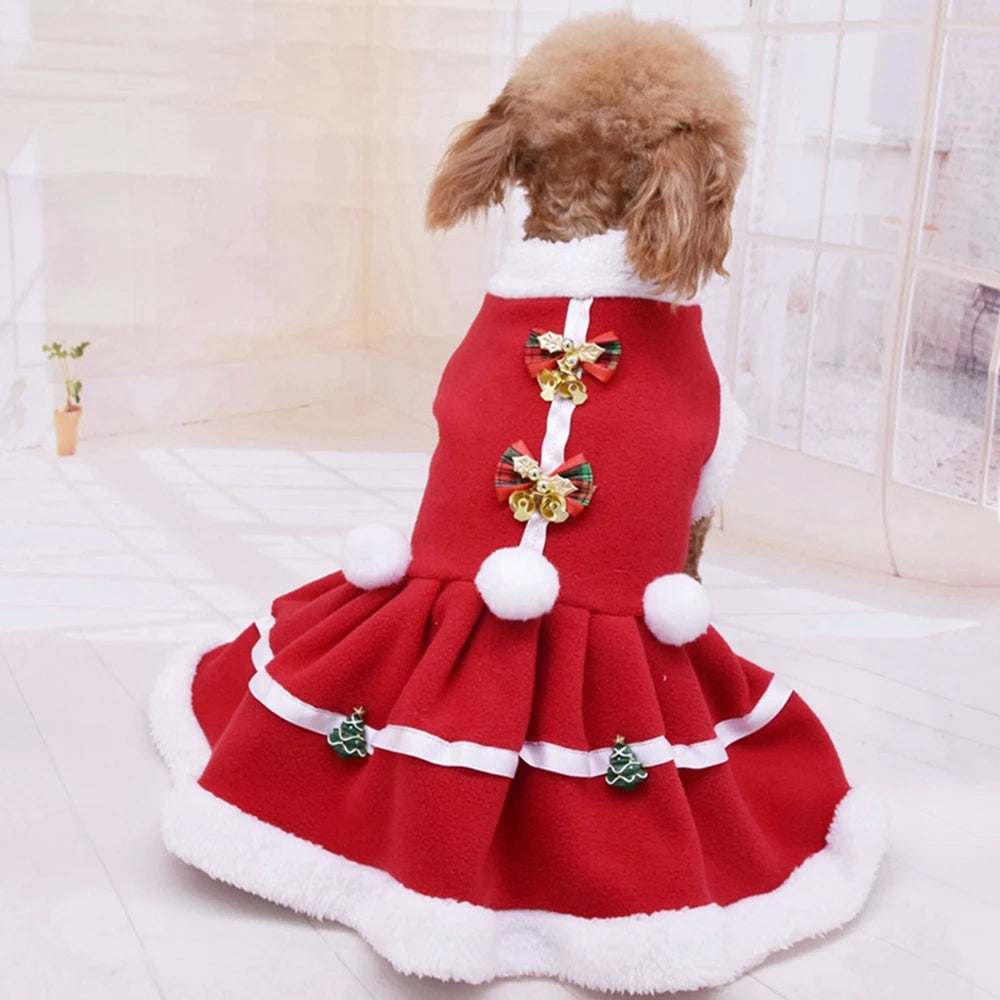 Christmas Dog Dresses For Small Dogs Autumn Winter Bow Tie