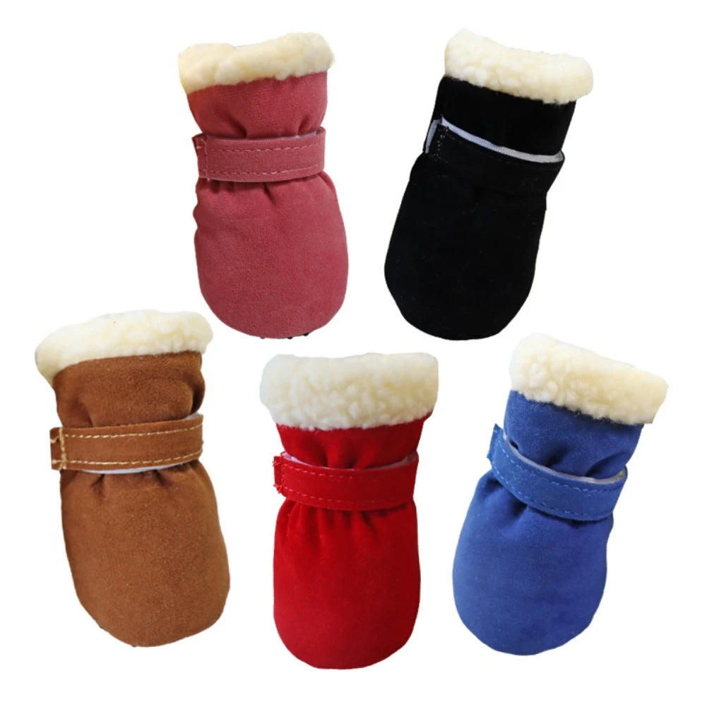 4 Pack Dog Winter Snow Boots Warm Plush Non Slip Soles S XL