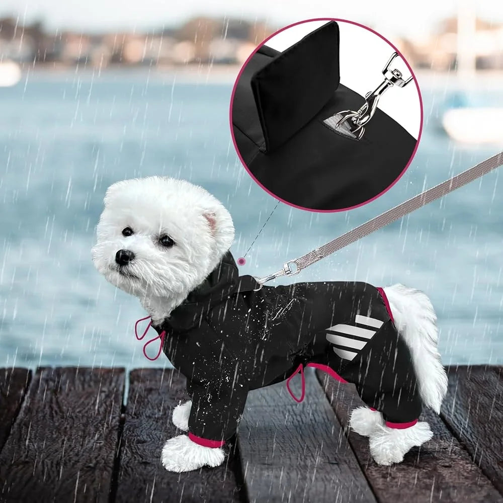 Waterproof Dog Raincoat With Leash Hole And Reflective Straps Lightweight Four Leg Design For Small To Medium Dogs