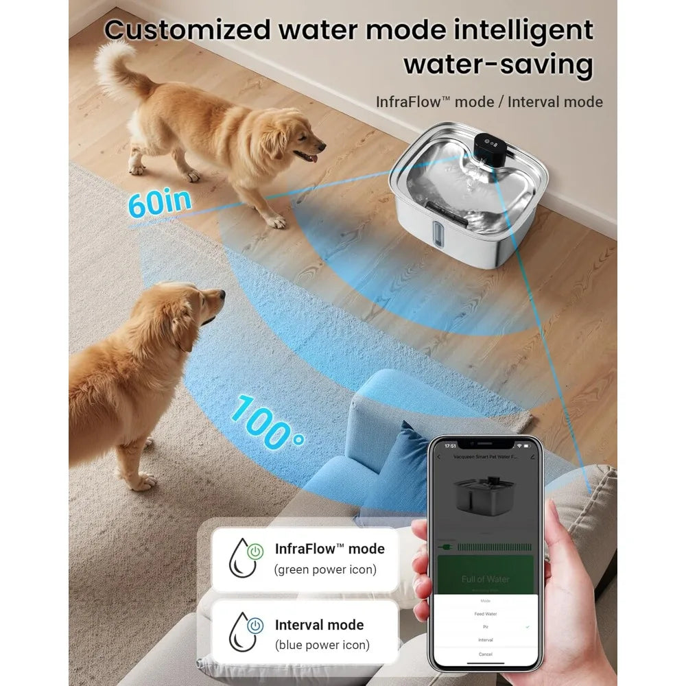 Large 10L Dog Water Dispenser Fountain Stainless Steel Pet Waterer With App Monitoring