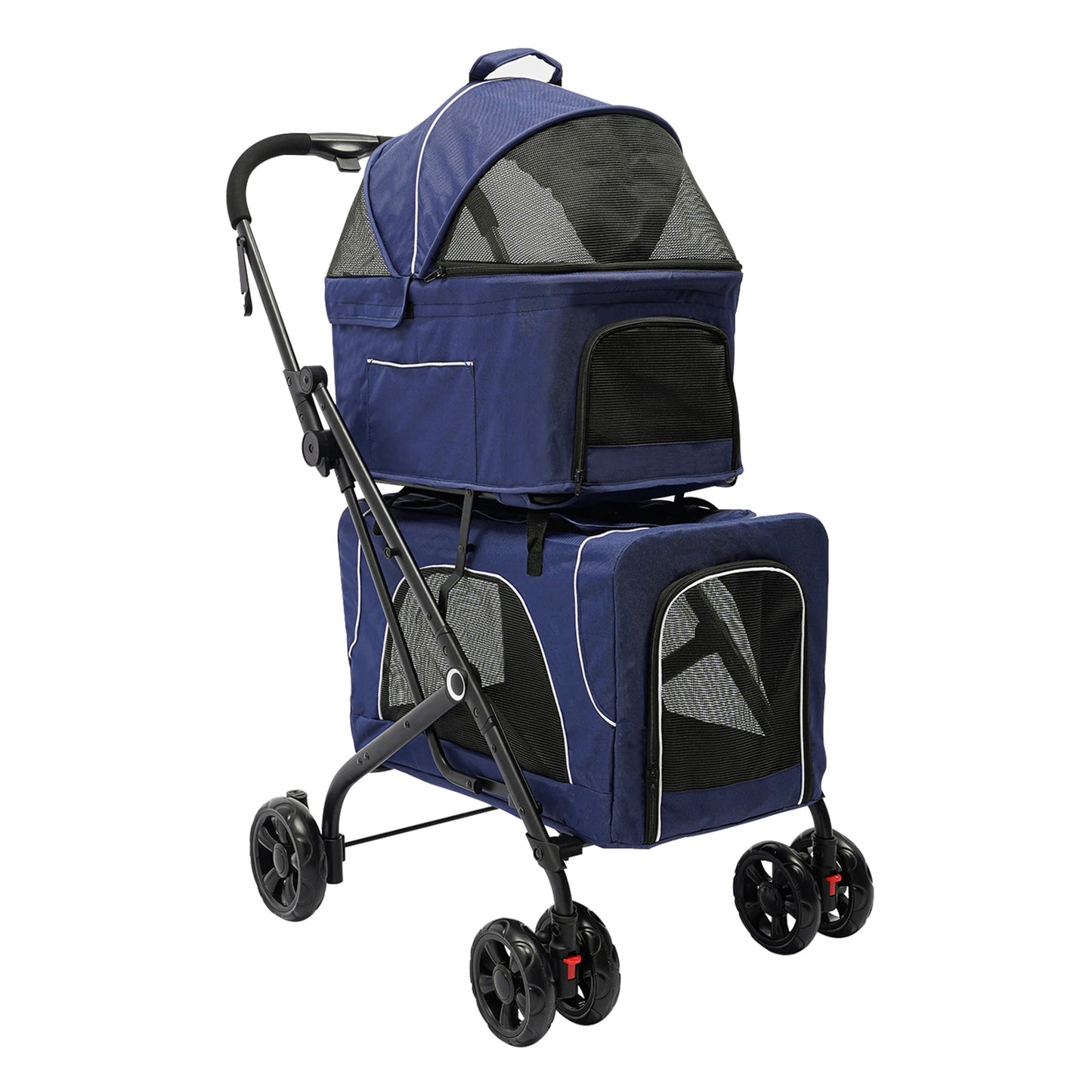 Foldable Pet Stroller For Dogs And Cats Double Carrier Travel Stroller With Storage Basket For Travel And Camping