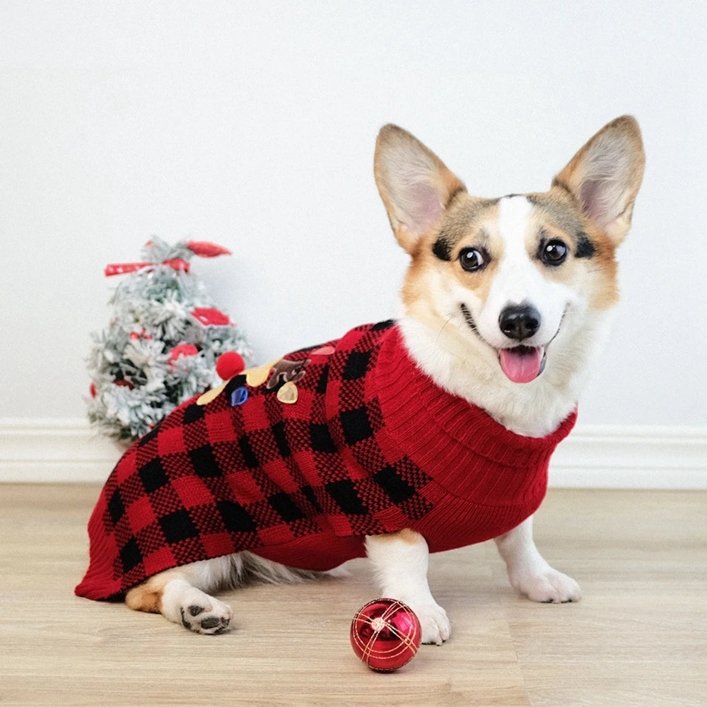 Plaid Pet Dog Sweaters Turtleneck Knitted Winter Coat