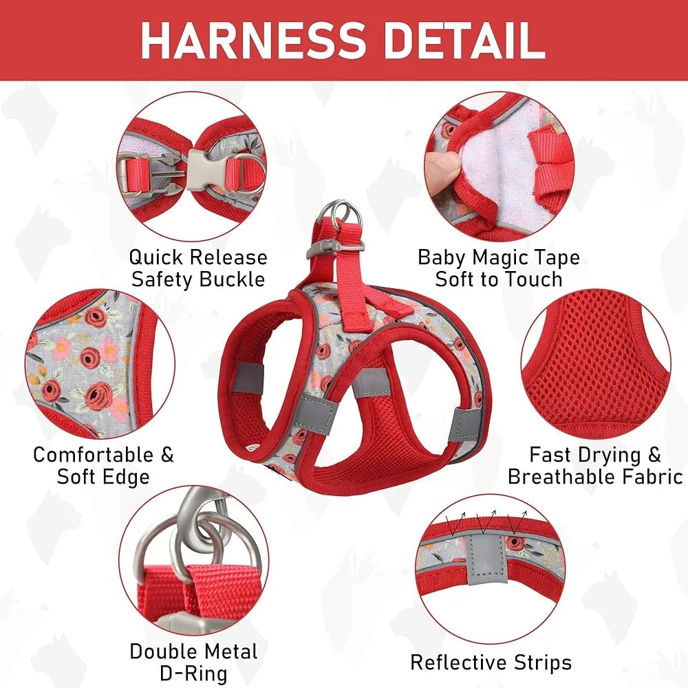 Adjustable Small Dog Harness Collar Leash Set No Pull Soft Mesh Reflective Vest with ID Tag