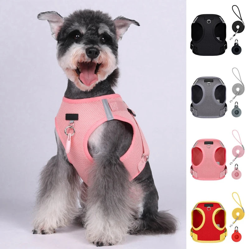 Pet Harness With AirTag Tracker And Leash Set For Small Medium Dogs And Cats Adjustable Chest Strap Outdoor Vest