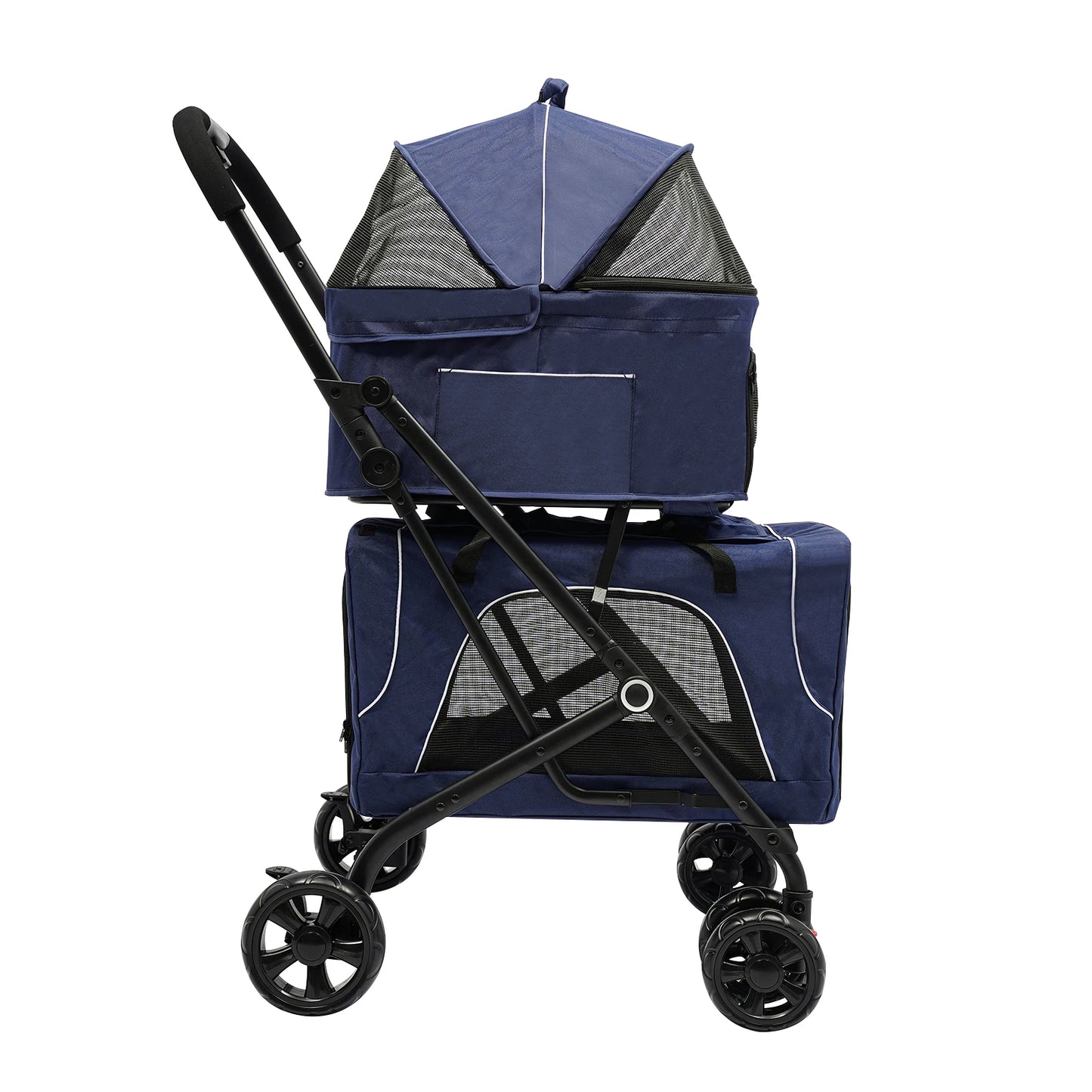 Foldable Pet Stroller For Dogs And Cats Double Carrier Travel Stroller With Storage Basket For Travel And Camping