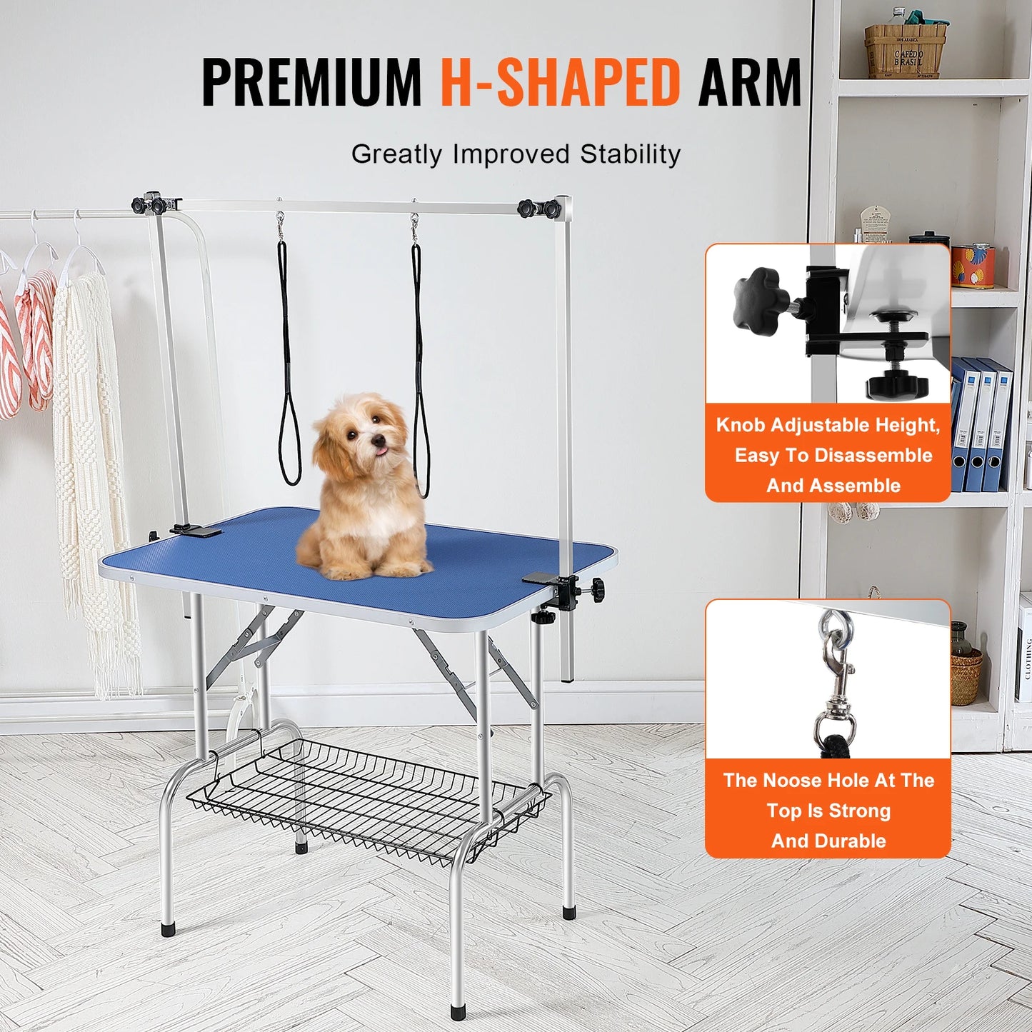 SucceBuy Pet Grooming Table With Two Arms And Clamp Foldable Dog Grooming Stand For Medium And Small Dogs With Loop