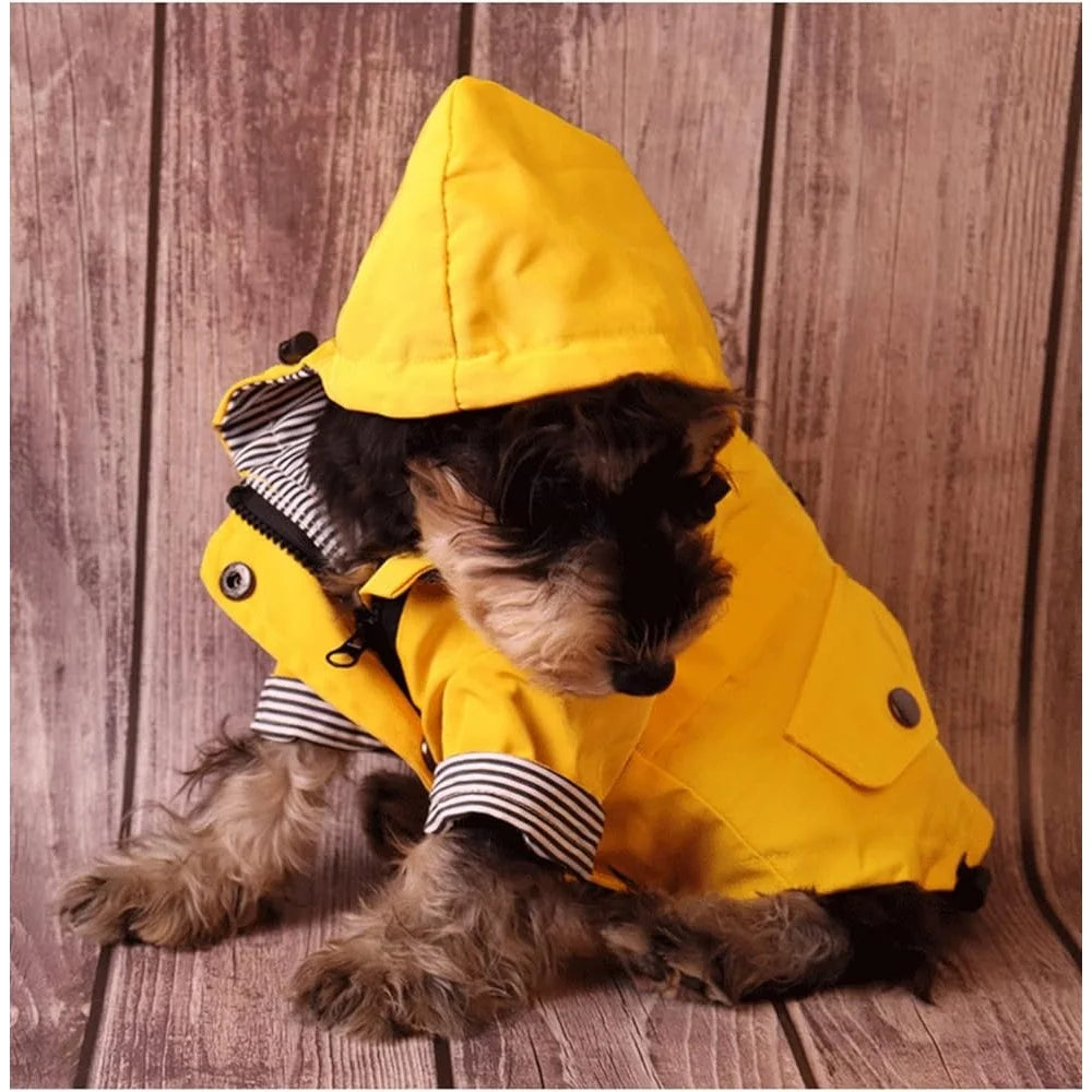 Dog Raincoat Waterproof Jacket with Hood Comfortable Four Leg Design Stylish Rain Gear for Small Dogs Machine Washable with Pockets