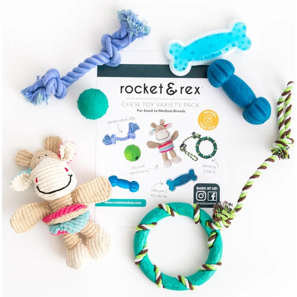 Rocket And Rex Premium Chew Toy Set And Reusable Pet Pads
