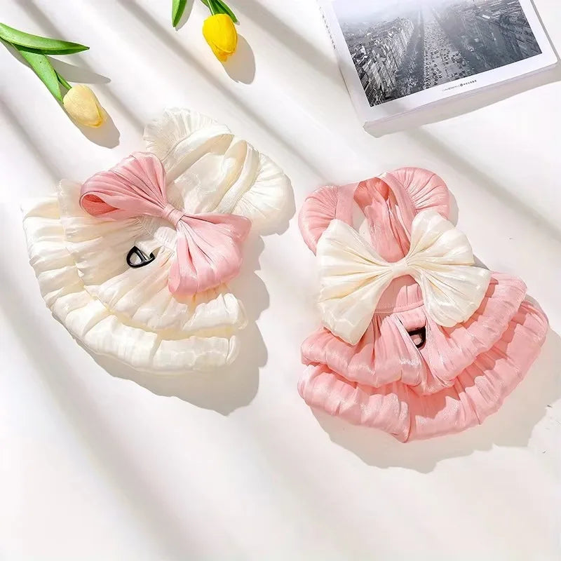 Summer Cotton Flower Pattern Dog Dress With Bow Knot
