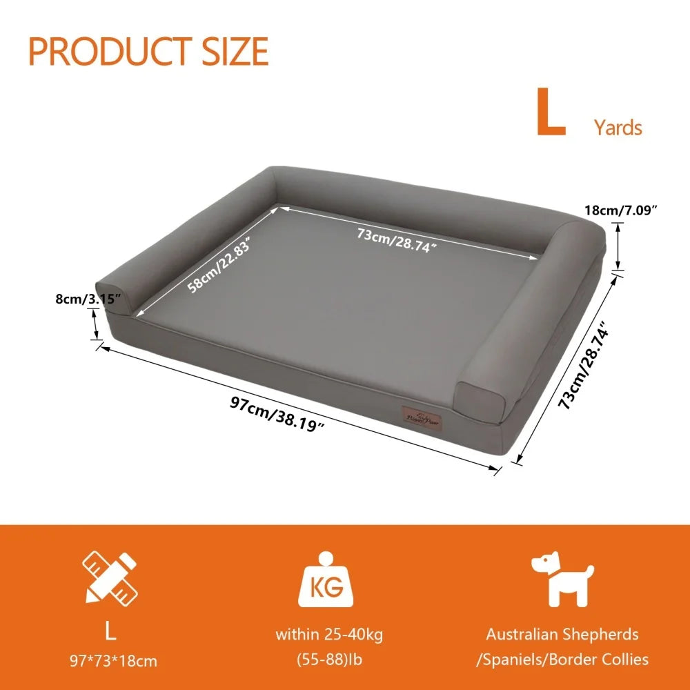 M XXL Orthopedic Dog Bed Bolster Microfiber Leather Sofa Style Waterproof Calming Bed With Removable Cover Easy Clean