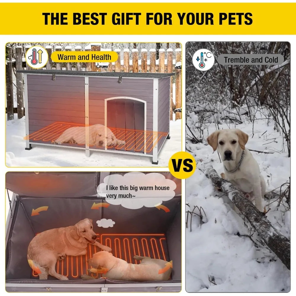 Large Insulated Outdoor Dog Kennel With Heater 59 Inch