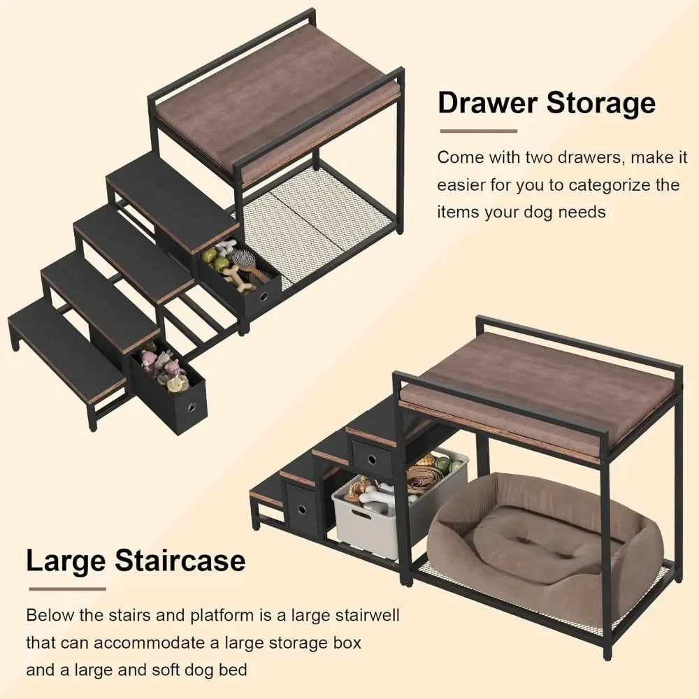 Pet Bunk Bed With Stairs And Storage For Dogs And Cats