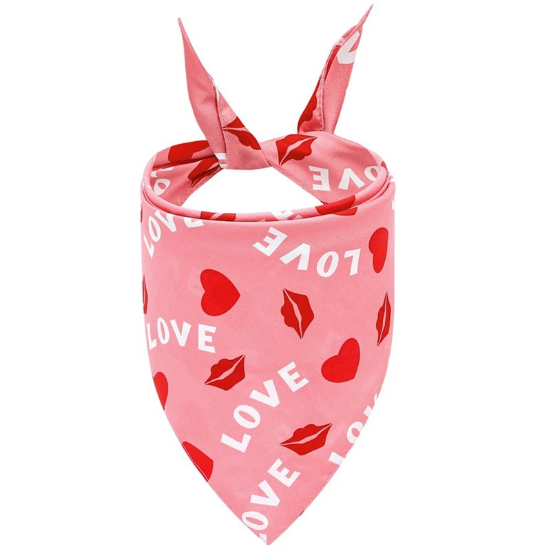 Washable Valentine Love Heart Printed Dog Bandana Christmas Themed Pet Kerchief Scarf Nylon 1 Pack