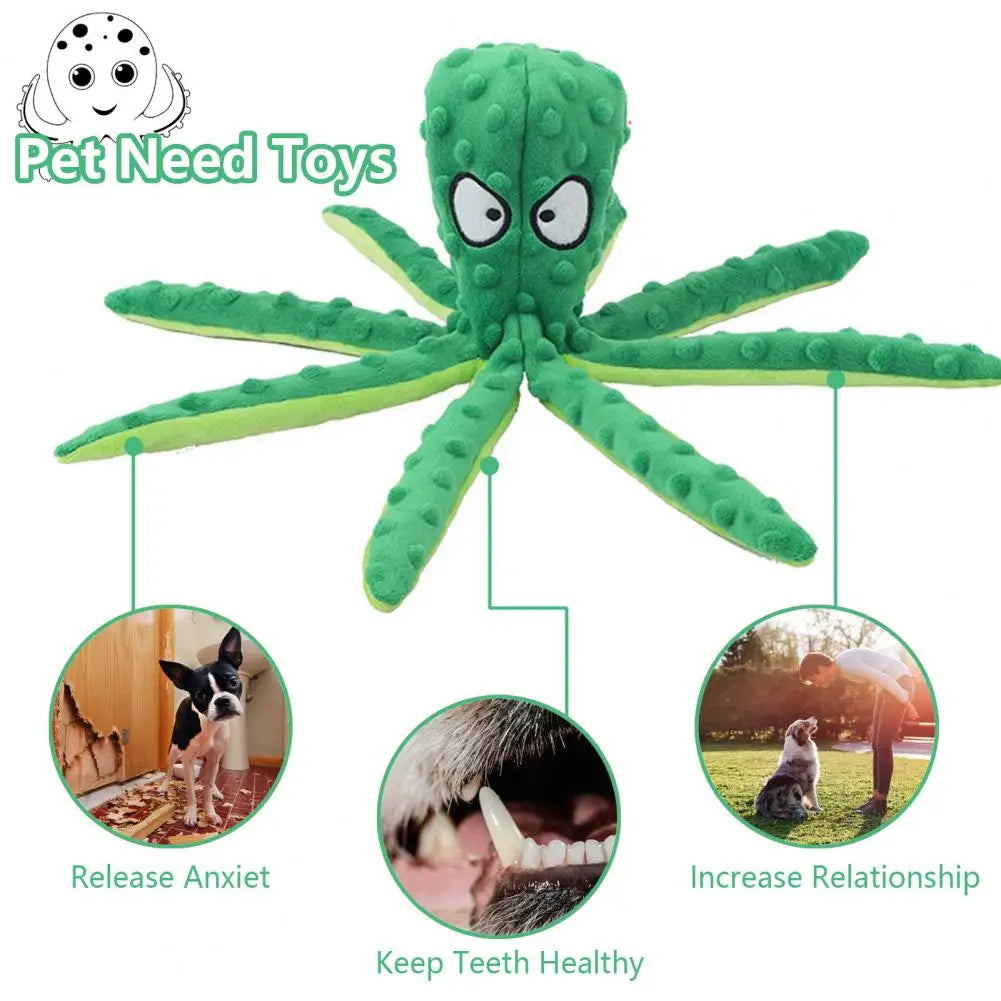 Pet Plush Octopus Dog Interactive Toy Indestructible Bite Resistant Squeaky Rattle for Dogs
