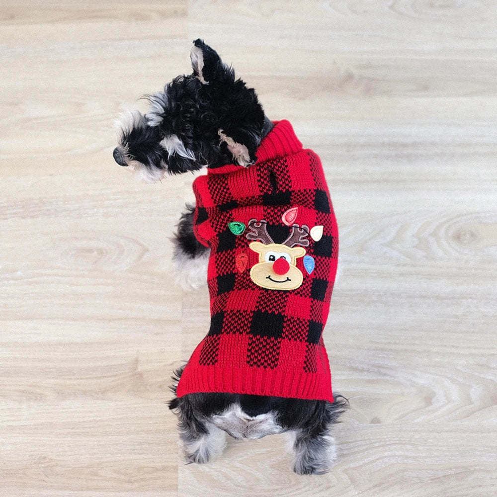 Plaid Pet Dog Sweaters Turtleneck Knitted Winter Coat
