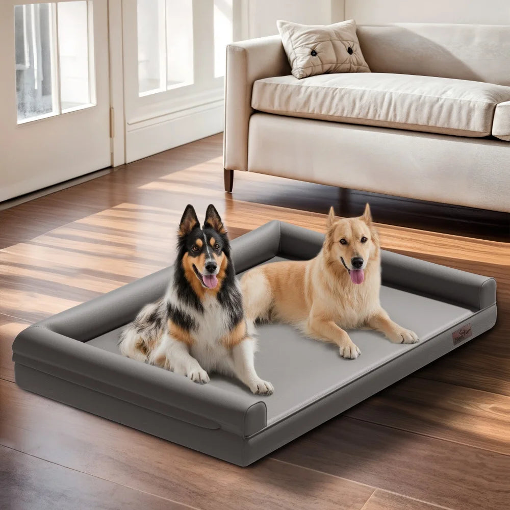 M XXL Orthopedic Dog Bed Bolster Microfiber Leather Sofa Style Waterproof Calming Bed With Removable Cover Easy Clean