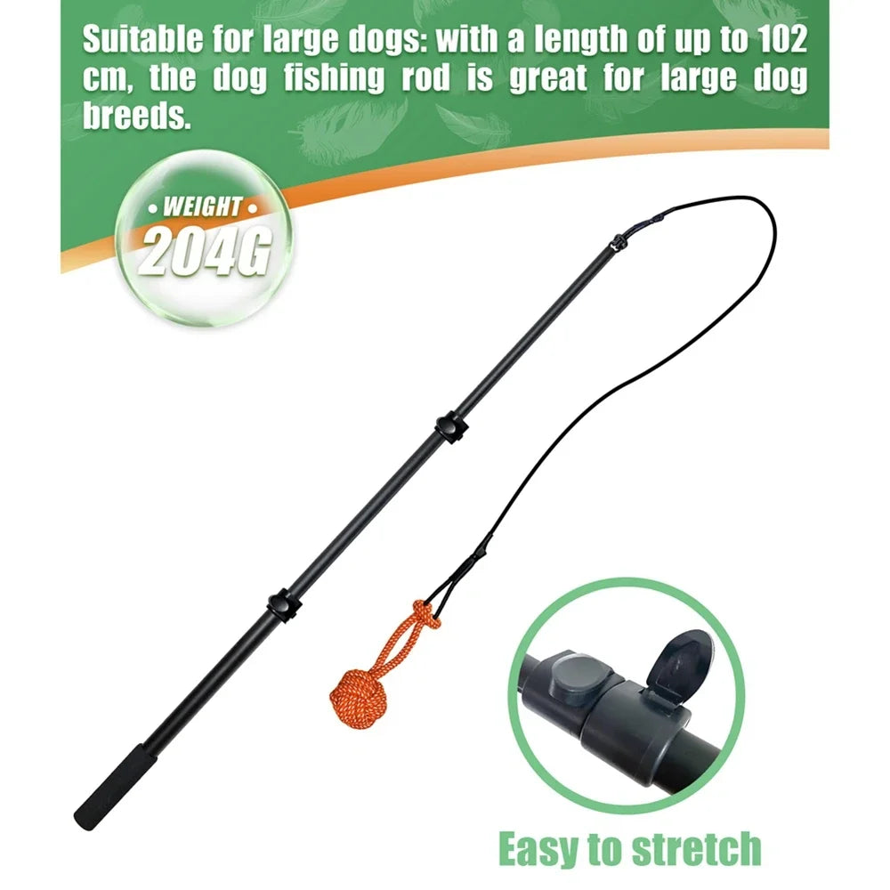 Retractable Pole Dog Chew Toy Black Plush Bite Resistant Flirt Pole Teaser Wand with Plush Refill for Dogs