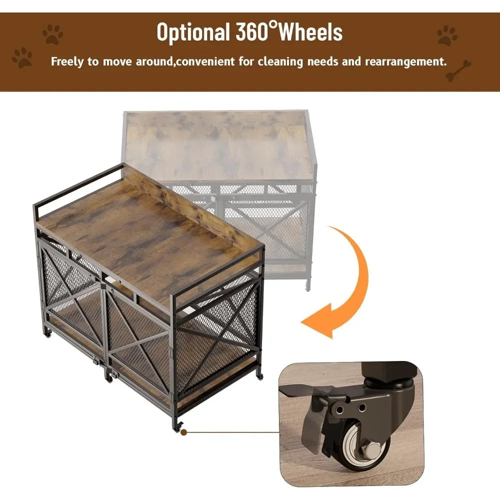 Large Dog Crate Furniture 48 Inch Heavy Duty Kennel Wheels