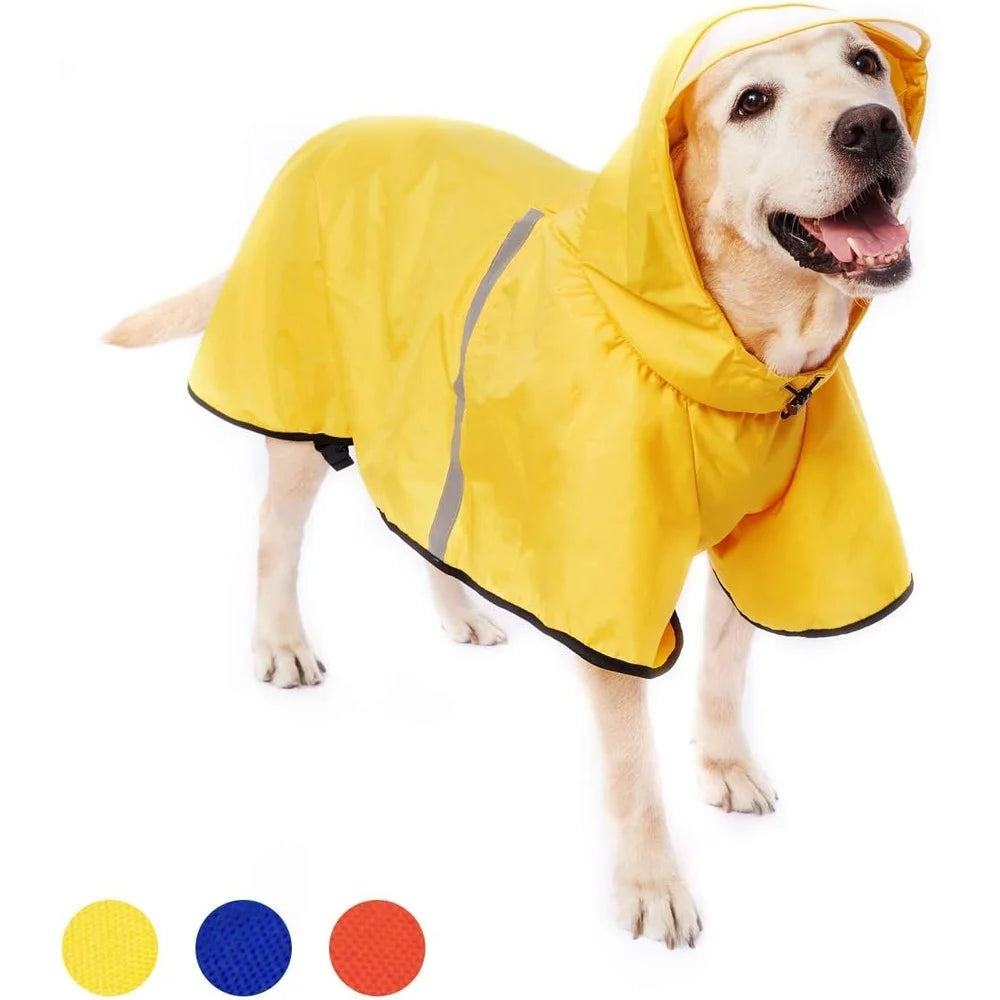 Waterproof Dog Raincoat Hooded Slicker Reflective Strip