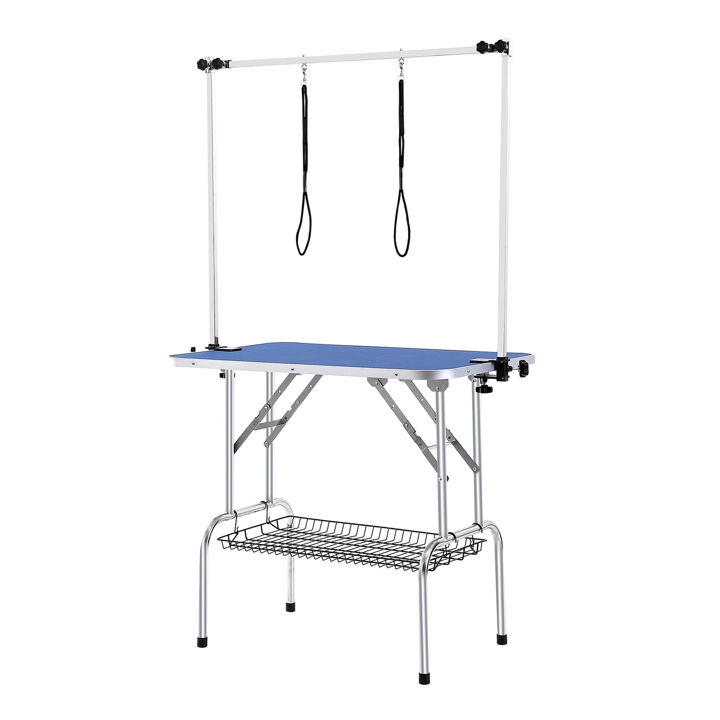 SucceBuy Pet Grooming Table With Two Arms And Clamp Foldable Dog Grooming Stand For Medium And Small Dogs With Loop