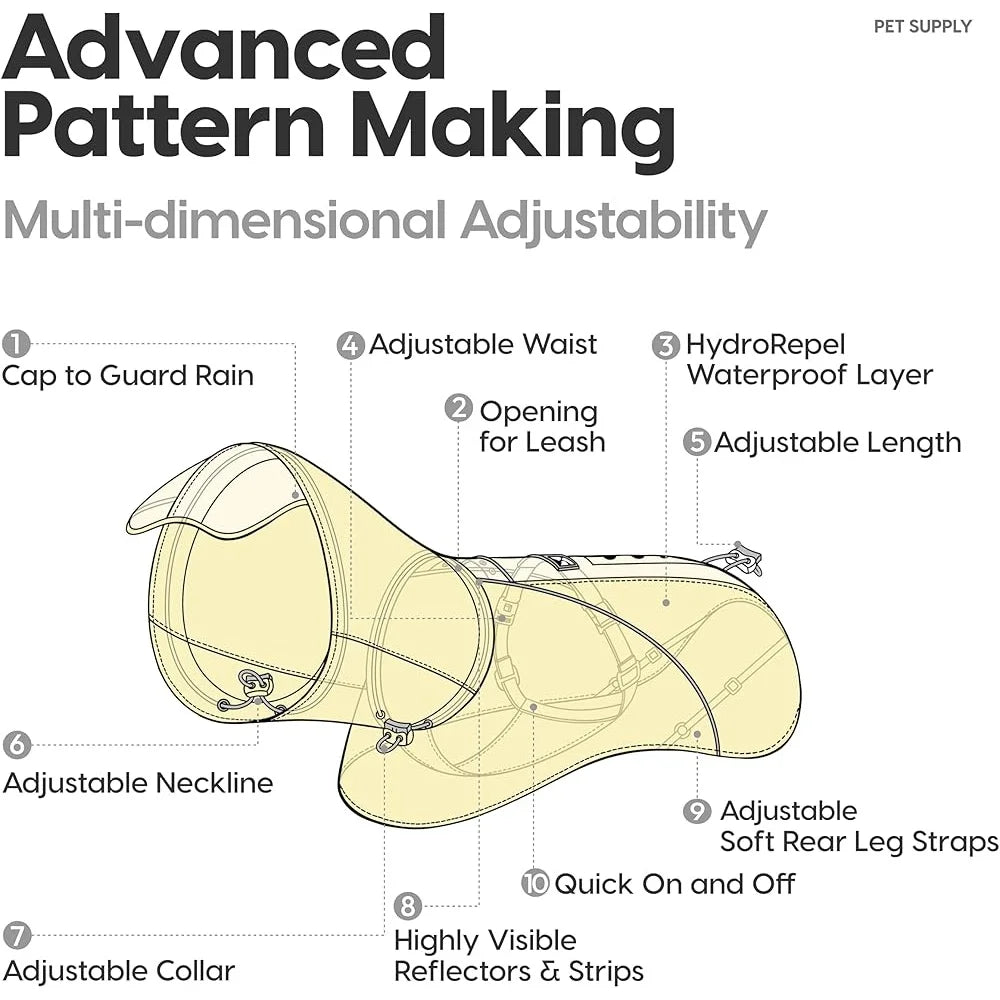 Quick Slip On Waterproof Dog Rain Poncho Lightweight Adjustable Raincoat For All Breeds