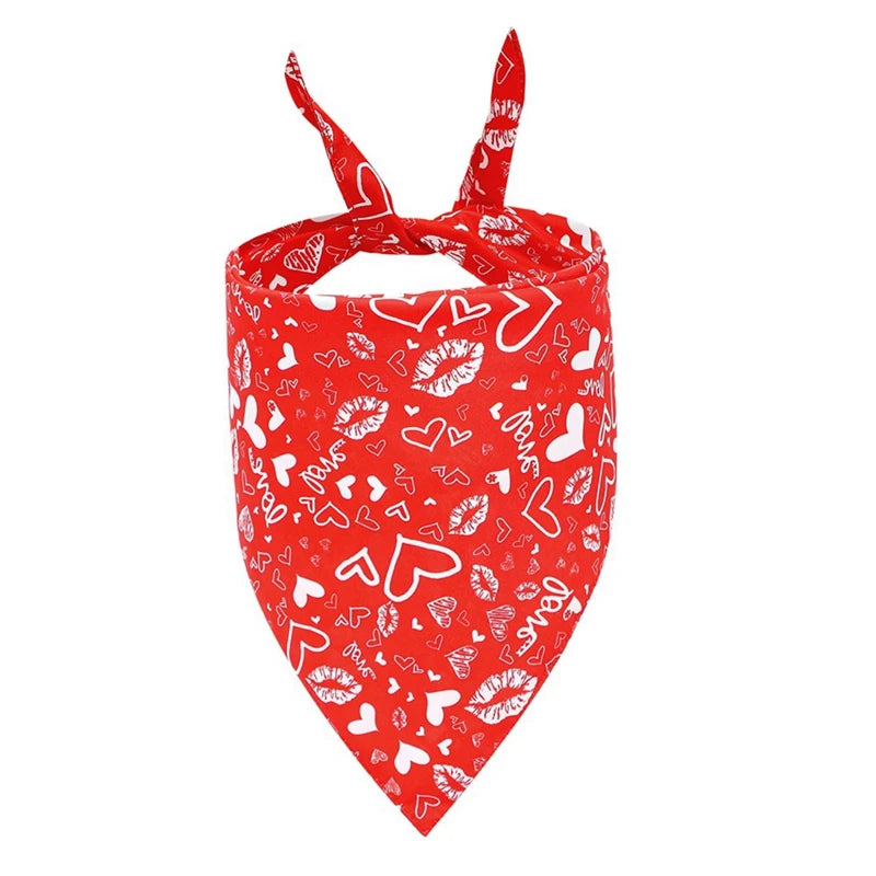 Washable Valentine Love Heart Printed Dog Bandana Christmas Themed Pet Kerchief Scarf Nylon 1 Pack